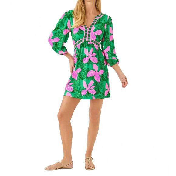 NEW LILLY PULITZER wexlee skirted romper in kitts green sunset shadows engineere - Picture 5 of 6